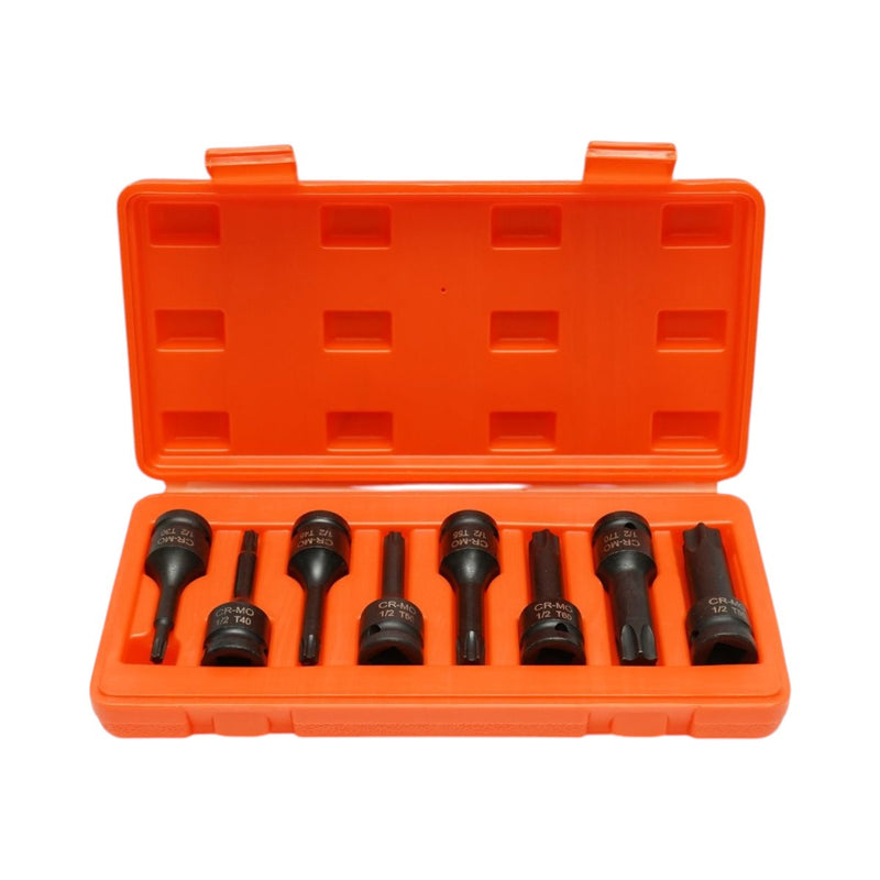 Set di 8 bussole Torx (T30–T80), attacco da 1/2", in acciaio Cr-Mo Breckner Germany
