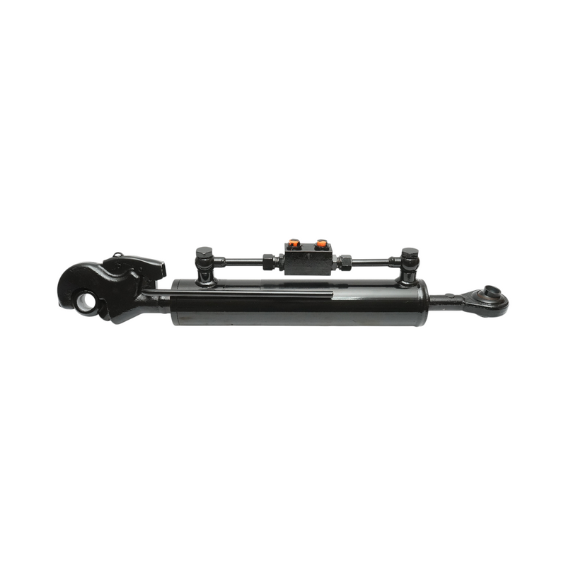 Tirante centrale idraulico regolabile 610–1000 mm, categoria 2-1, con attacco rapido da 25,4 mm, corsa 390 mm, perno da 19 mm, stelo da 35 mm.