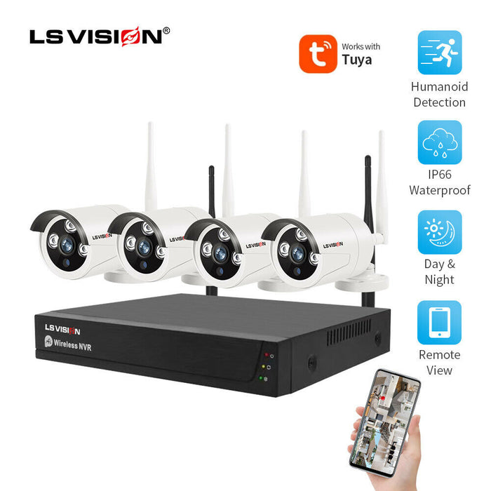 Sistema di videosorveglianza TVCC 4 telecamere con sensore di movimento WIFI, 2.4G, HD Ls Vision