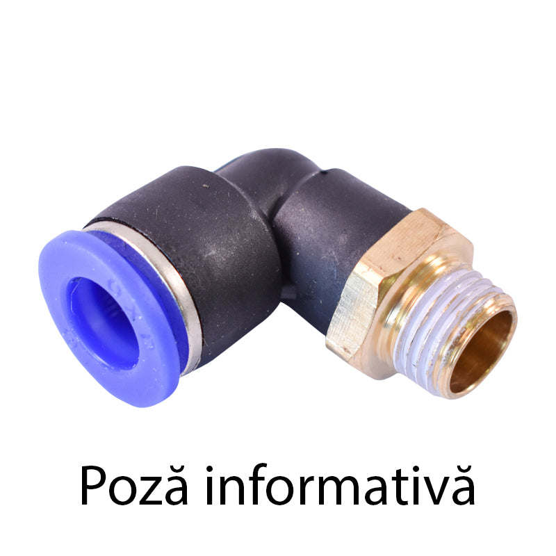 Raccordo a gomito a innesto rapido in plastica con vite in metallo, diametro 8 mm e filettatura M16.