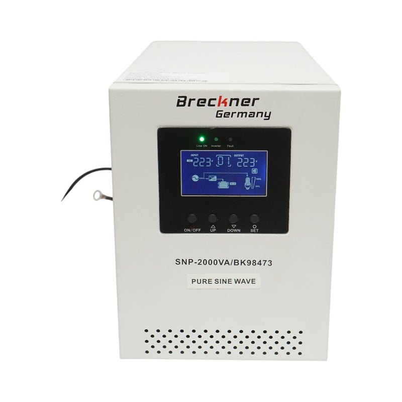 UPS/Inverter da 1500W/2000VA per impianti di riscaldamento, onda sinusoidale pura (24V/230V), 1 presa Schuko, display LCD, AVR Breckner Germany