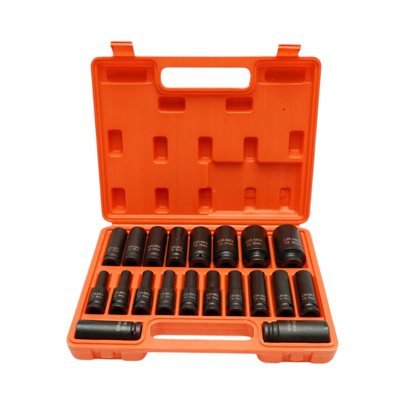Set di 20 bussole a impatto lunghe, 8–32 mm, attacco 1/2", Cr-Mo Breckner Germany