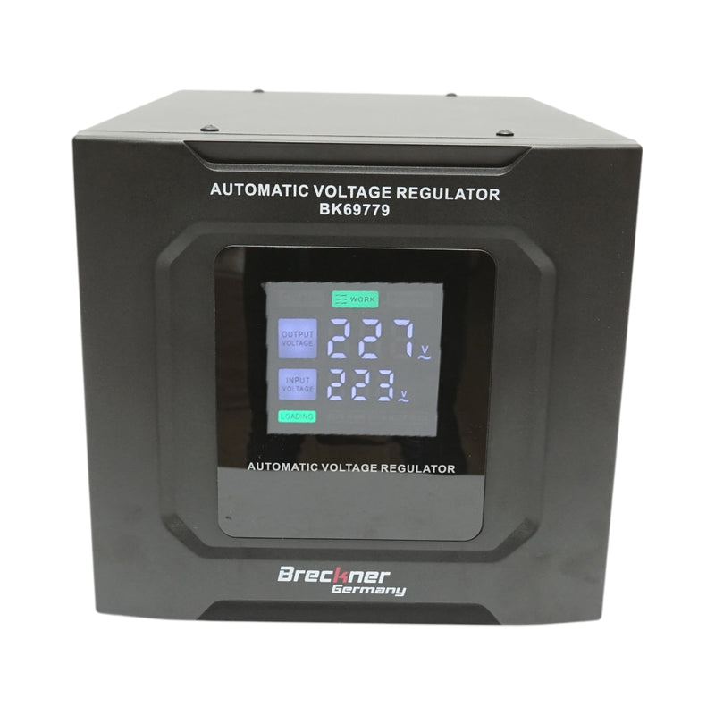 Stabilizzatore di tensione automatico da 5000 VA / 3000 W, 140-250 V CA, con relè monofase, bypass, connessione a morsettiera e display LCD. Breckner Germany