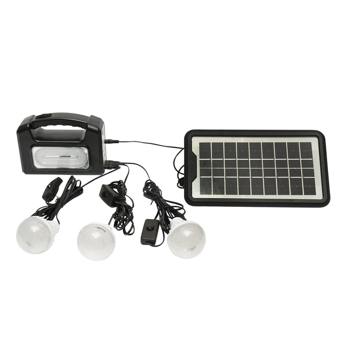 Kit illuminazione LED portatile con 3 lampadine/proiettore, pannello solare e batteria 6V, 4,5 Ah per pesca in campeggio GD-7COB