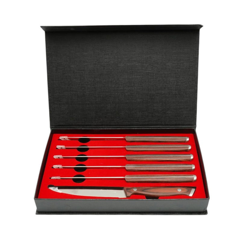Set di 6 coltelli da bistecca (12,5 cm), lama seghettata in acciaio 3Cr13, manico in legno Pakka. Breckner Germany