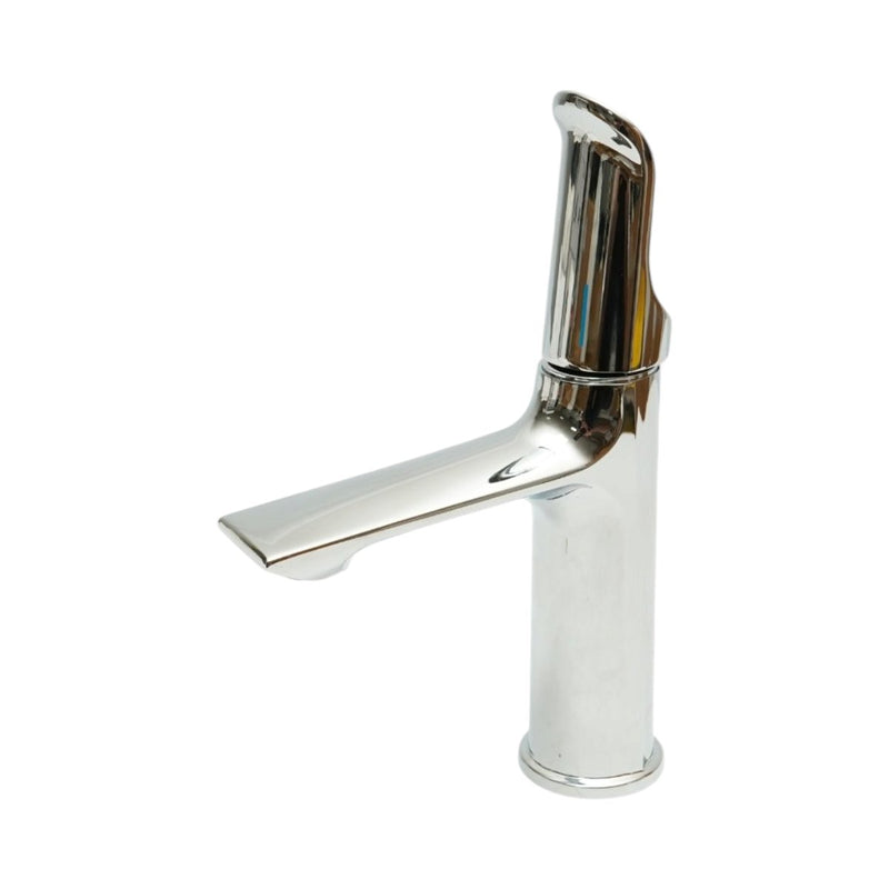Miscelatore alto e rotondo per lavabo, monocomando, finitura cromata lucida, acciaio inossidabile, flessibili inclusi