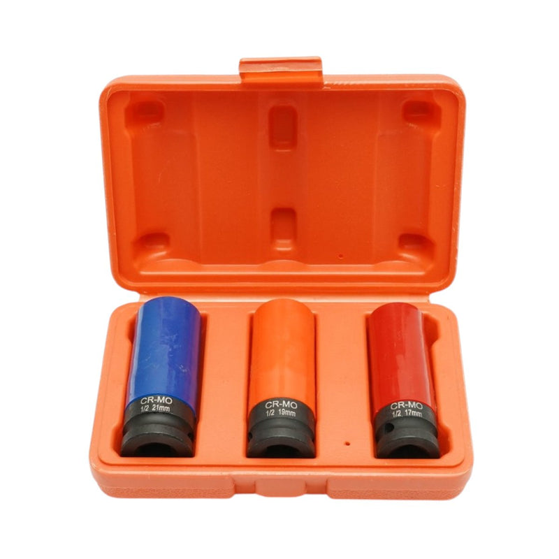 Set di bussole a impatto per dadi ruota con protezione per cerchi (17 mm, 19 mm, 21 mm, attacco 1/2", Cr-Mo) Breckner Germany
