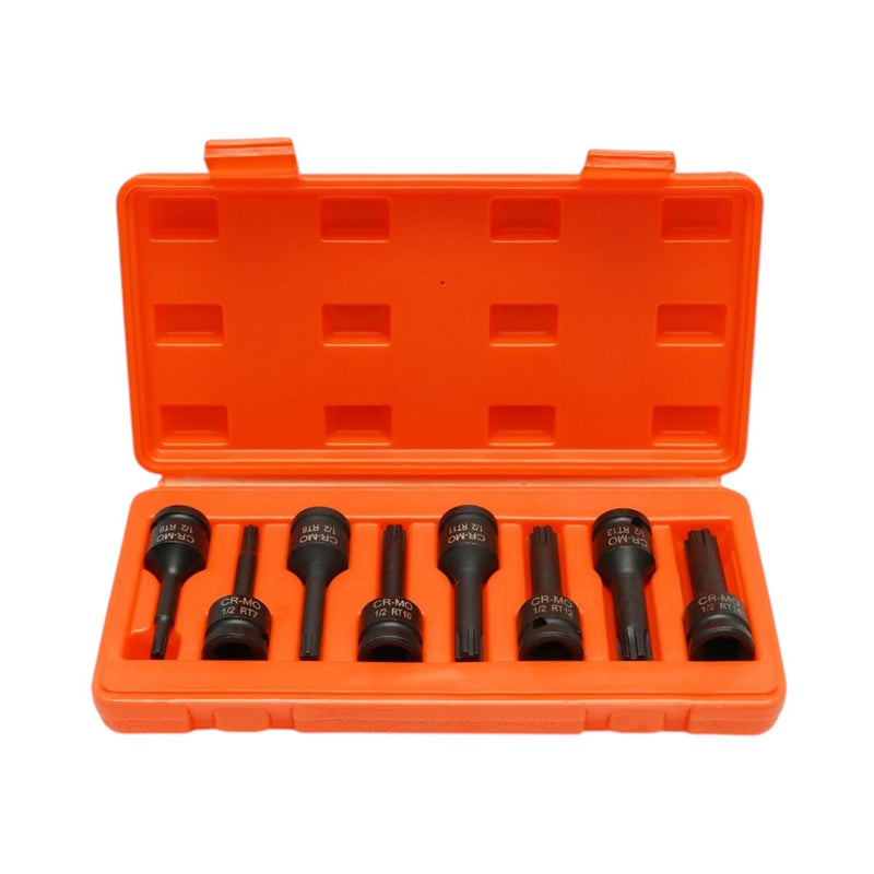 Set di 8 bussole Ribe Bit (RT7–RT18), attacco da 1/2", in acciaio Cr-Mo Breckner Germany