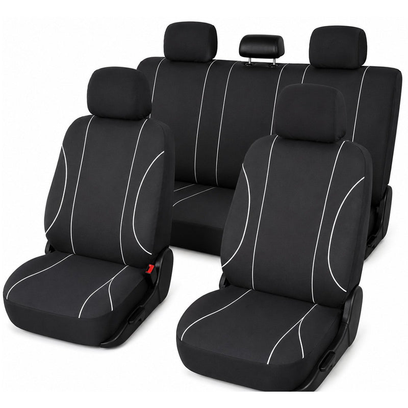 Set coprisedili universali per auto bianco-nero, materiale tessile 8 pezzi