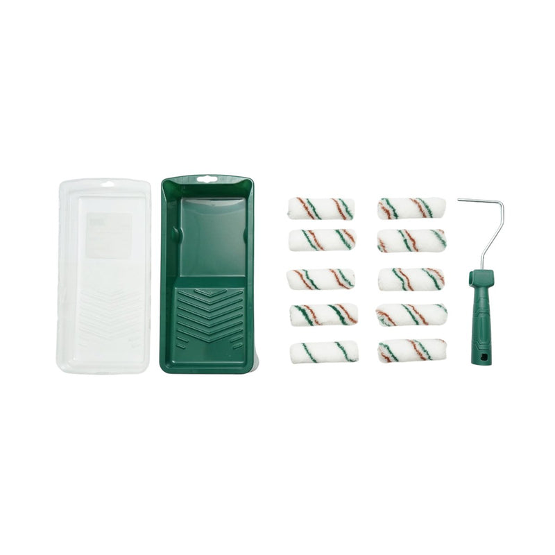 Set di mini rulli per verniciatura: 10 rulli in poliestere (10 cm), manico in PP, vaschetta per vernice e rivestimento per vaschetta (13 pezzi) Breckner Germany
