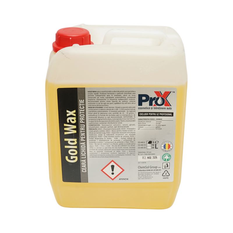 Gold Wax Pro-X 5L – Cera liquida professionale idrofobica per la protezione dell'auto