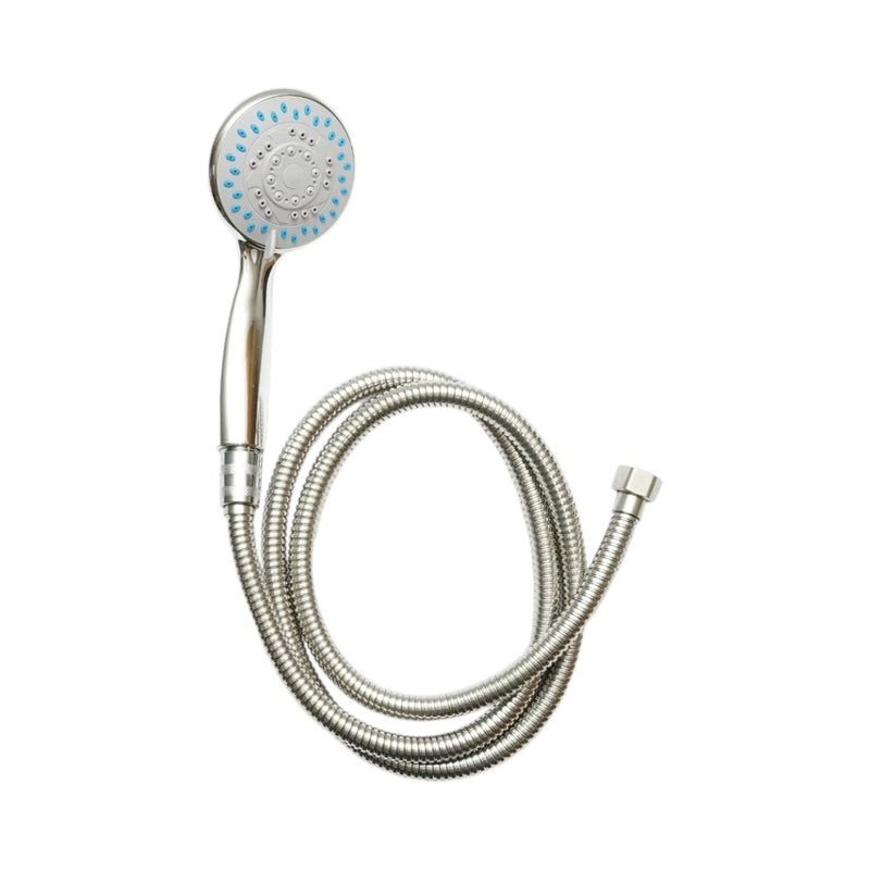 Set doccetta con flessibile zincato da 1,5 m, 5 funzioni, finitura cromo lucido, in plastica (80x190 mm)