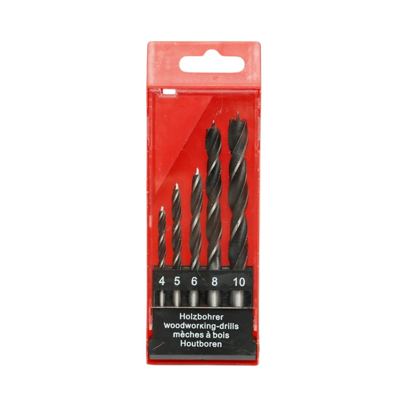 Set di 5 punte elicoidali per legno in acciaio HCS (4–10 mm) con attacco cilindrico Breckner Germany