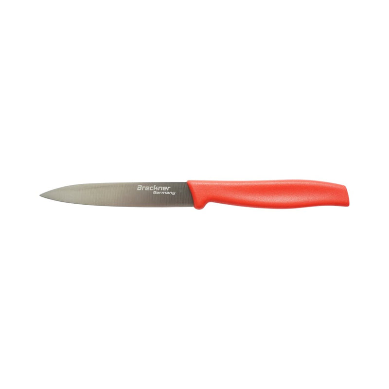 Coltello da pelatura 10 cm, lama in acciaio 5Cr15MoV, manico in PP rosso Breckner Germany