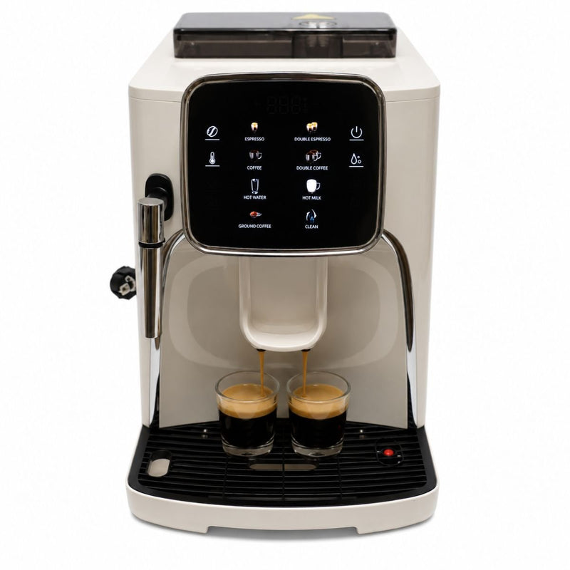 Macchina automatica per caffè espresso in grani con macinacaffè integrato (1450 W, 220 V), pannello di controllo digitale touch, sistema per montare il latte, pressione 19 bar, serbatoio dell'acqua da 1,7 l.