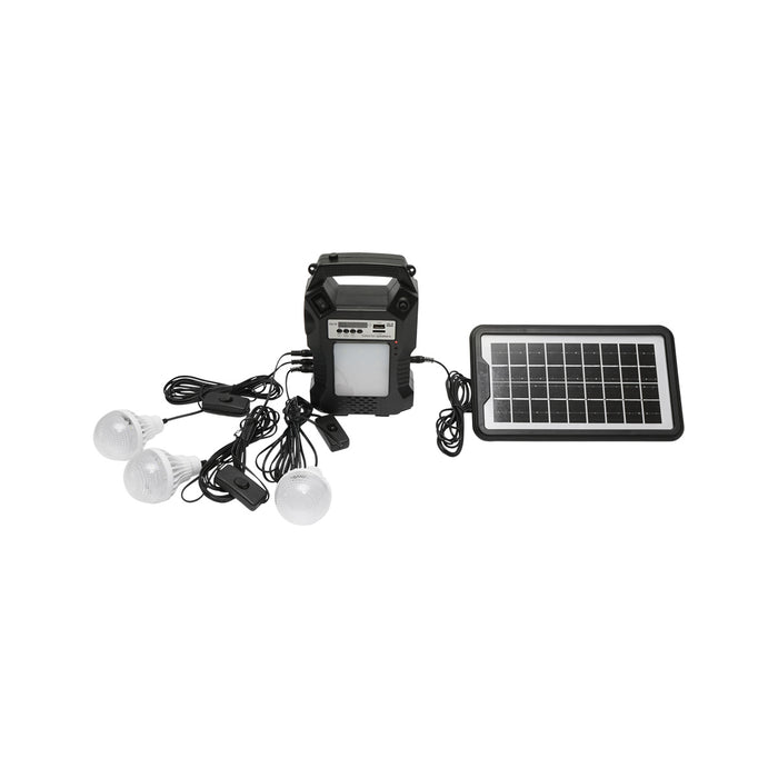 Kit di illuminazione LED portatile con 3 lampadine/proiettore, radio FM, telecomando a pannello solare e batteria da 6 V, 3 Ah per la pesca in campeggio GD-8060