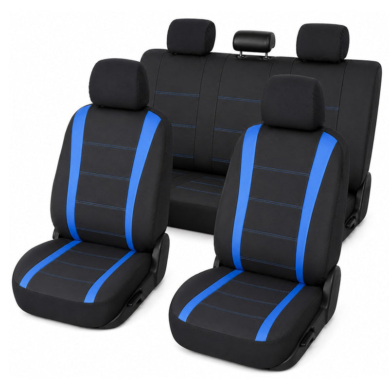 Set coprisedili universali per auto nero-blu, materiale tessile 8 pezzi