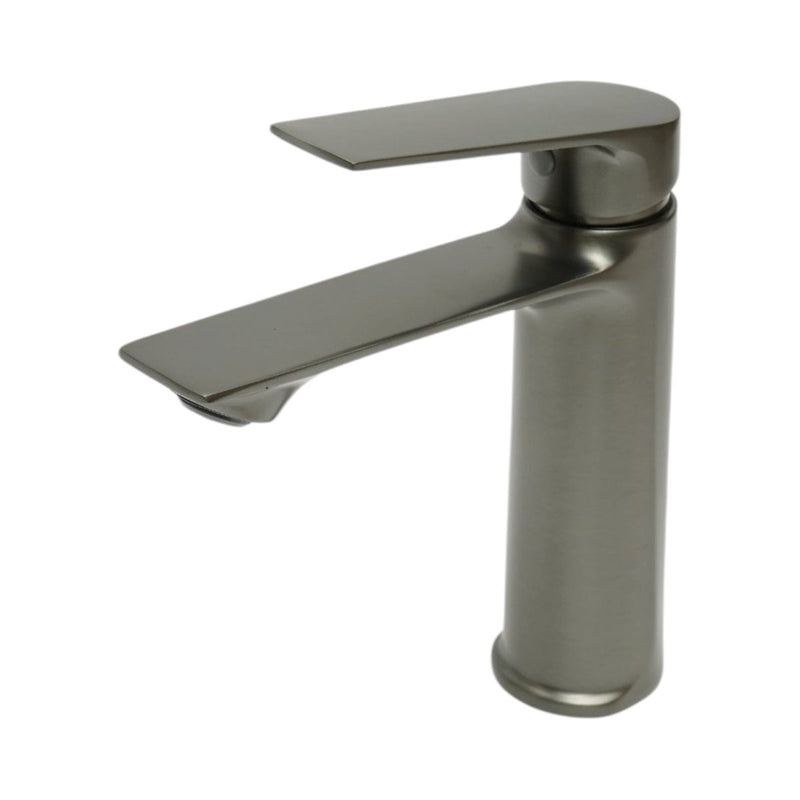 Miscelatore alto per lavabo da bagno, monocomando, finitura grigio grafite satinato, acciaio inox, flessibili inclusi