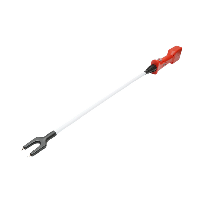 Pungolo elettrico per bestiame (1100 V) con batteria ricaricabile da 8,4 V e 2200 mAh, indicatore di carica e asta da 80 cm.