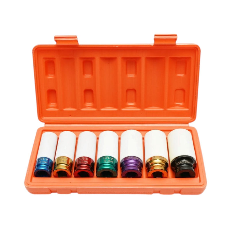 Set di 7 bussole a impatto da 1/2" in acciaio Cr-V per dadi ruota, con protezione per cerchi (17–27 mm) Breckner Germany