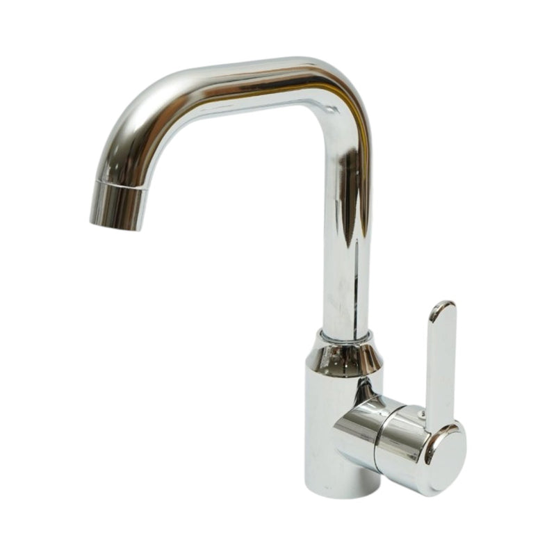 Miscelatore monocomando per lavello cucina con bocca girevole a U, finitura cromata lucida, acciaio inox, flessibili inclusi