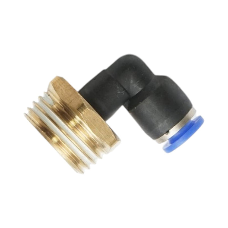 Raccordo a gomito a innesto rapido in plastica da 6 mm con filetto maschio in ottone da 1/2"