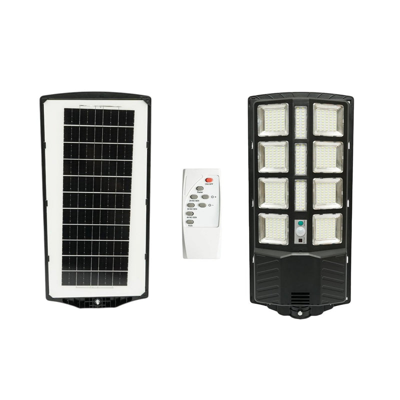 Lampione stradale solare a LED da 200 W con pannello solare da 12 W, batteria LiFePO4 da 8000 mAh, sensore di movimento, telecomando e supporto per palo (IP67)