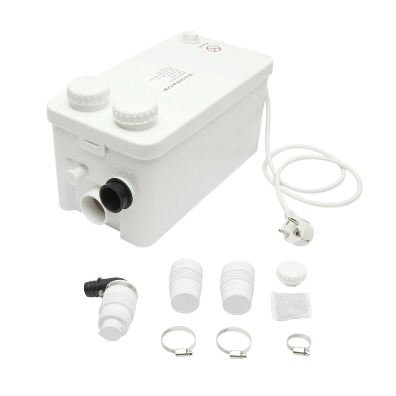 Pompa trituratrice per acque reflue da 550 W, 220 V; portata 8.400 l/h; prevalenza 9 m; portata orizzontale 90 m; grado di protezione IP44.