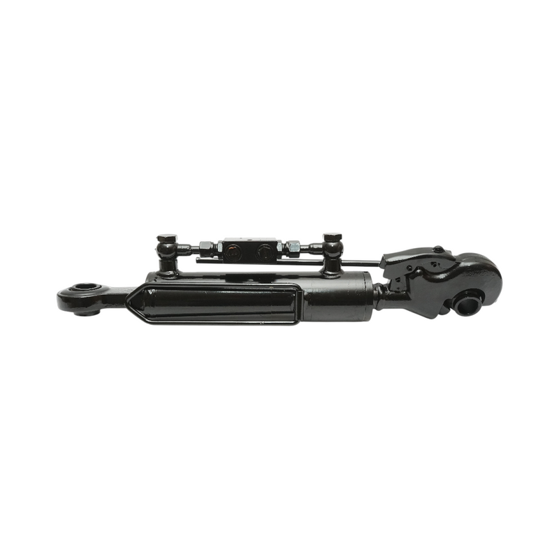 Tirante centrale idraulico regolabile 500–670 mm, categoria 2-2, attacco rapido, corsa 175 mm, stelo da 35 mm, attacco (snodo) Ø 25,4 mm.