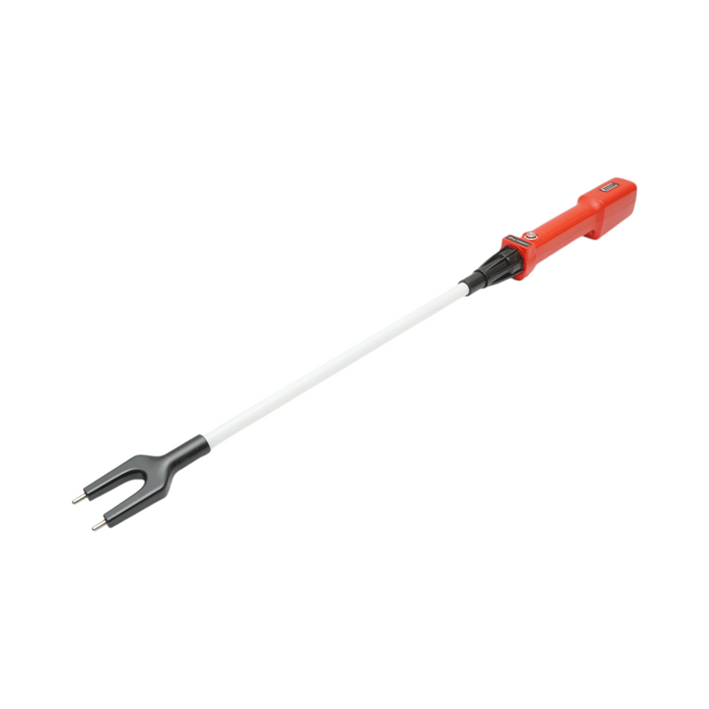 Pungolo elettrico per bestiame da 1100 V con batteria ricaricabile da 8,4 V e 2200 mAh, indicatore di carica e asta da 60 cm.