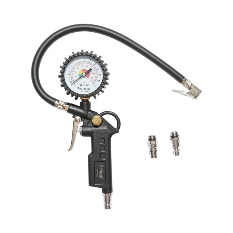 Pistola gonfiaggio pneumatici con tubo e manometro meccanico 0-12 bar Hoteche