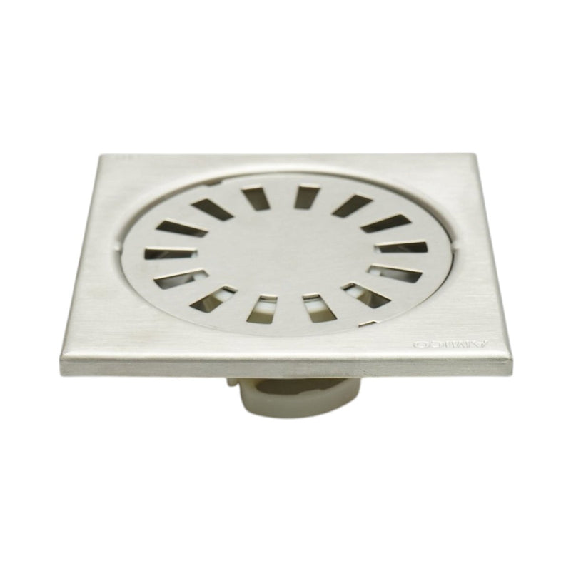 Scarico a pavimento quadrato con griglia, argento satinato, acciaio inox, 100x100 mm