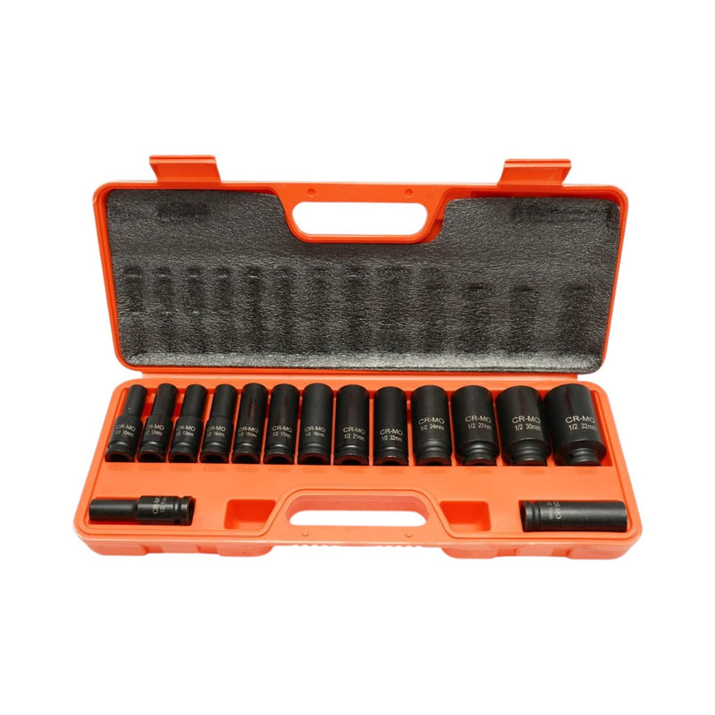 Set di 15 bussole a impatto lunghe, 10–32 mm, attacco 1/2", Cr-Mo Breckner Germany