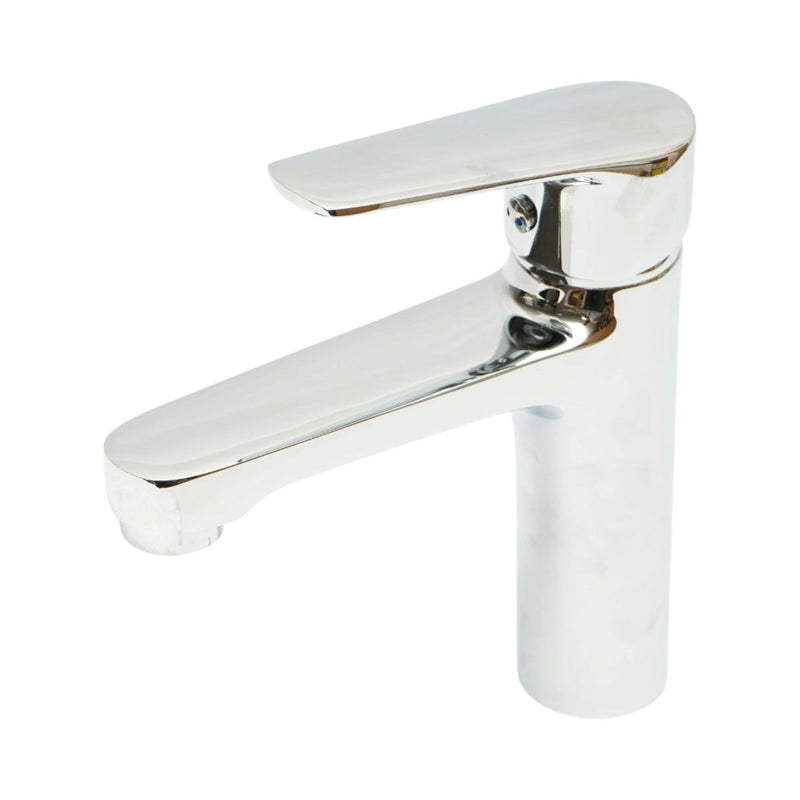Rubinetto di alta qualità in rame per lavabo da bagno, design rotondo, monocomando, finitura cromata lucida, flessibili inclusi.