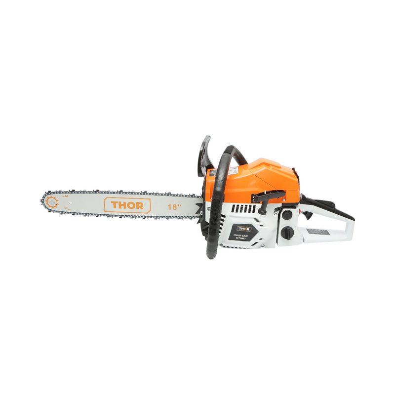 Motosega a scoppio professionale THOR a 2 tempi, 58 cc, 3,3 CV, 8500 giri/min, barra da 18 pollici (450 mm)