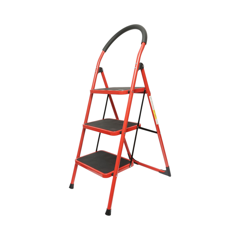 Scala pieghevole in acciaio rosso, 3 gradini antiscivolo, altezza 117 cm, portata massima 150 kg Breckner Germany