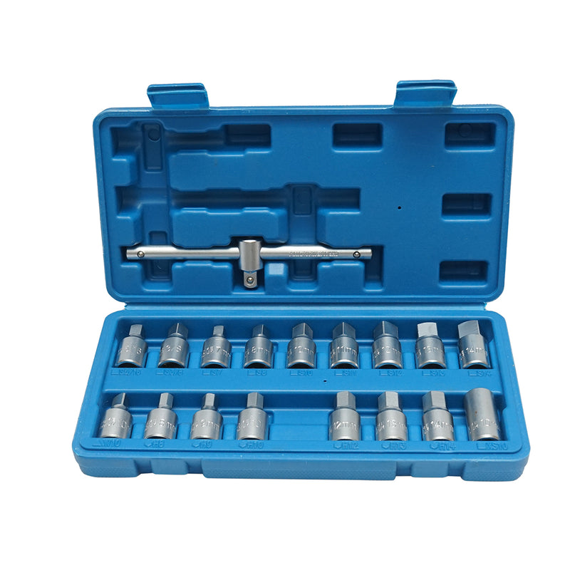 Set di chiavi a bussola esagonale 8-14 mm, testa quadrata 7-14 mm, testa quadrata 3/8 pollici 18 pezzi