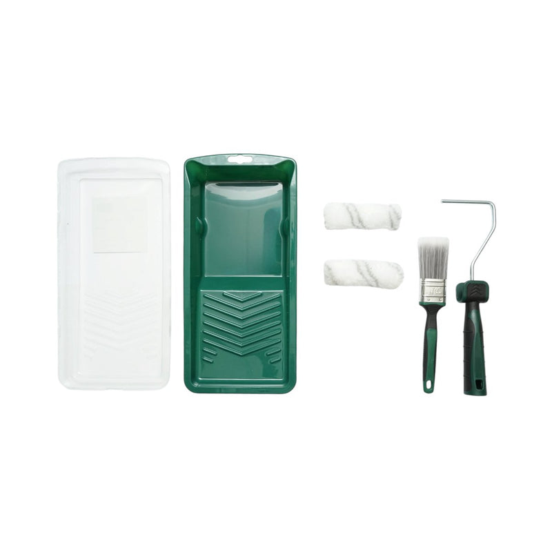 Set mini rullo per verniciatura: 2 rulli in acrilico (10 cm), pennello piatto (38 mm), impugnatura bicomponente, vaschetta per vernice, rivestimento per vaschetta (set da 6 pezzi) Breckner Germany