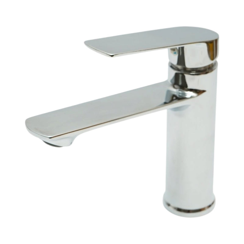 Miscelatore alto e rotondo per lavabo, monocomando, finitura cromata lucida, in lega di zinco, flessibili inclusi