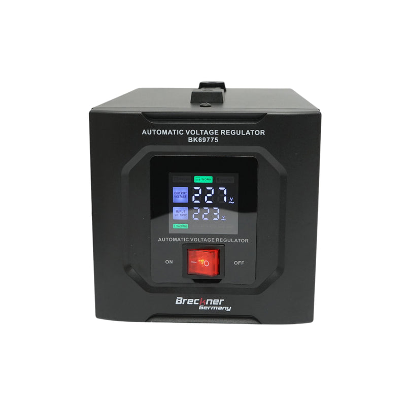 Stabilizzatore di tensione automatico 500VA, 300W, 140-250VAC con relè monofase, 1 presa Schuko 230V, display LCD Breckner Germany