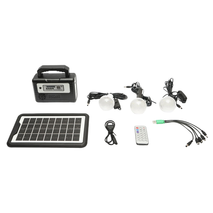 Kit illuminazione LED portatile con 3 lampadine/proiettore, pannello solare, radio FM, MP3 e batteria da 4500 mAh per pesca da campeggio GD-8028COB