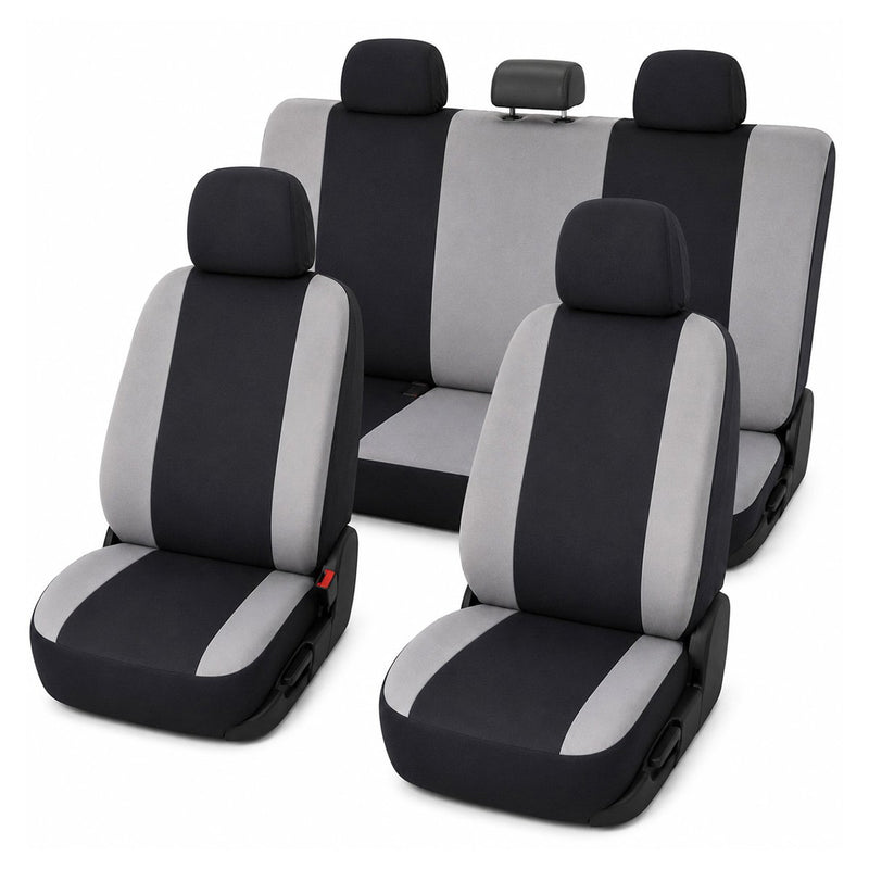 Set coprisedili universali per auto grigio-nero, materiale tessile 8 pezzi