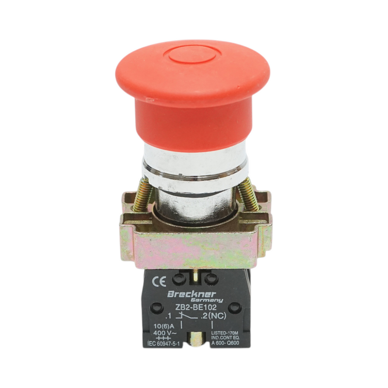 Pulsante di arresto di emergenza rosso 40mm, 1NO+1NC, 400V/10A, LAY5 Breckner Germany