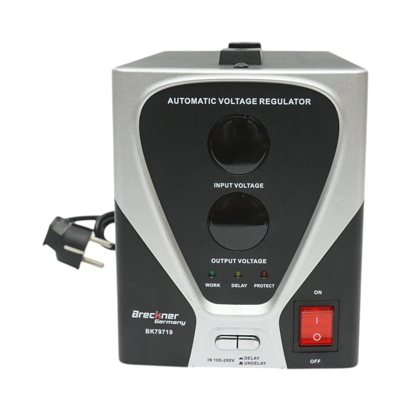 Stabilizzatore di tensione automatico a relè monofase da 1000 VA, 800 W, 100-260 V; 1 presa Schuko da 230 V; display LCD Breckner Germany