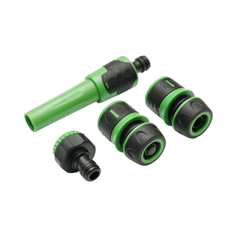 Set con ugello a spruzzo regolabile, adattatore per rubinetto da 1/2–3/4 di pollice e due raccordi rapidi da 1/2 pollice per tubi da giardino Breckner Germany