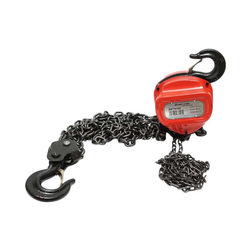 Paranco manuale con catena da 3 m, portata massima 3000 kg, gancio di sicurezza Breckner Germany