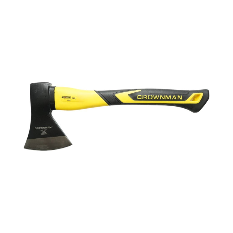 Accetta professionale Crownman da 600 g con lama in acciaio forgiato, manico in fibra di vetro e impugnatura antiscivolo in TPR.