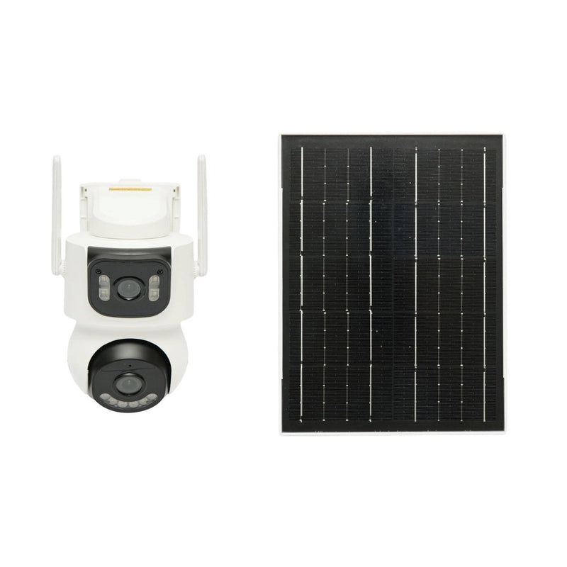 Telecamera di sorveglianza 4G con pannello solare a ricarica rapida da 7,6 W, doppio obiettivo da 4 MP, PTZ a 360°, rilevamento umano tramite IA, visione notturna a colori e app iCSee. Breckner Germany