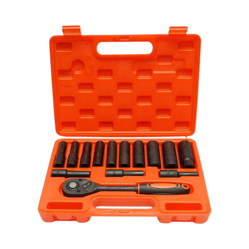 Set di 14 bussole lunghe (8–24 mm) con cricchetto da 1/2" (Cr-V) Breckner Germany