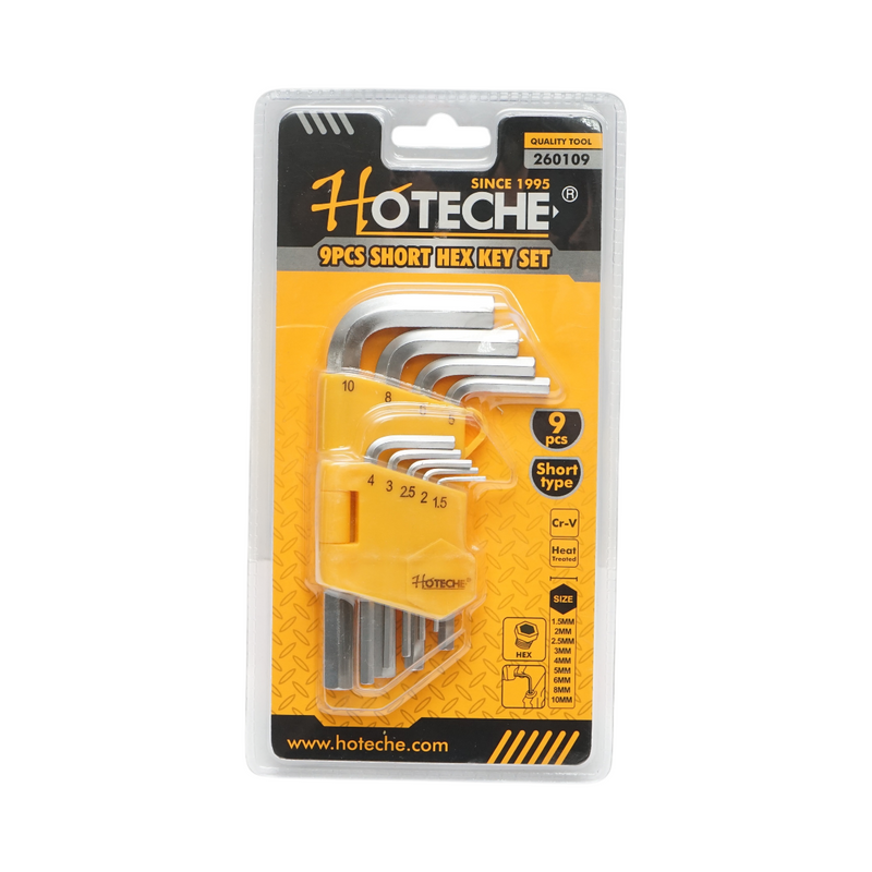Set di 9 chiavi a brugola esagonali corte 1,5-10 mm Cr-V Hotech